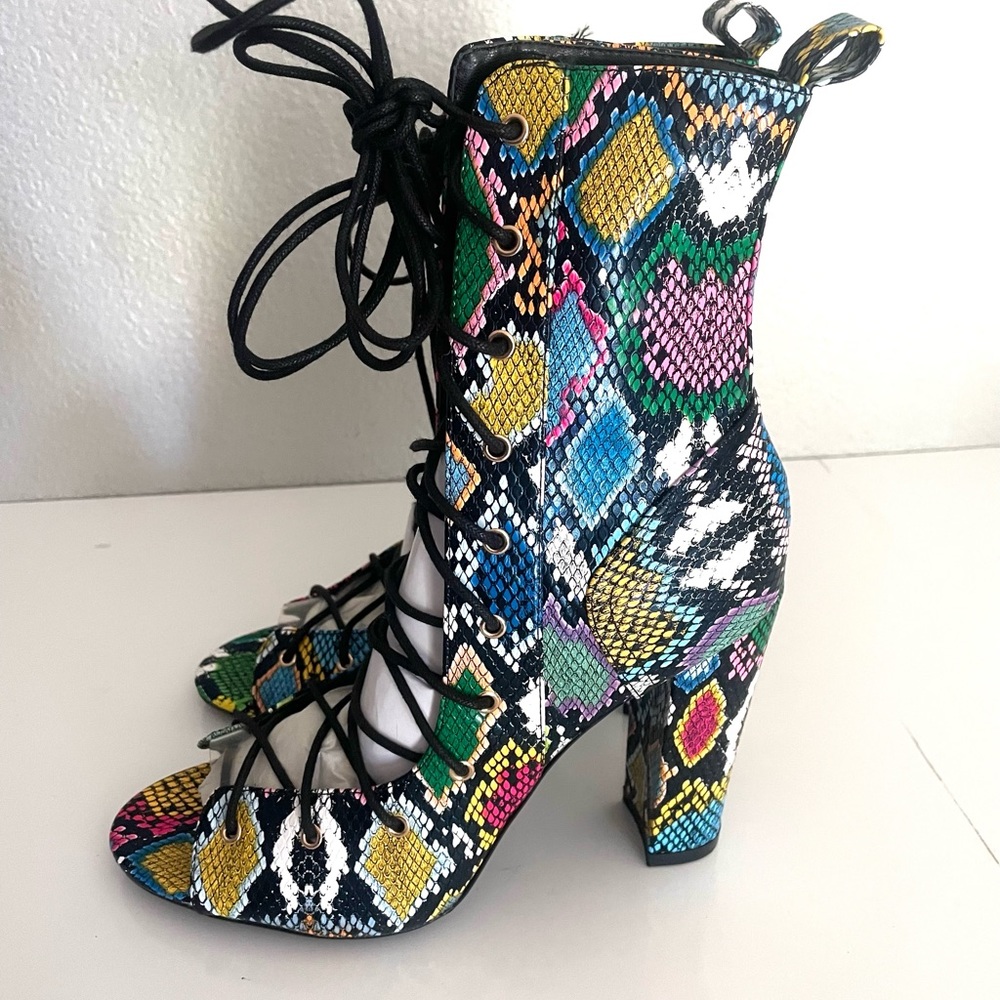 LILIANA Sage lace up chunky heel multicolor snake print heeled sandal size 10 - Picture 4 of 11